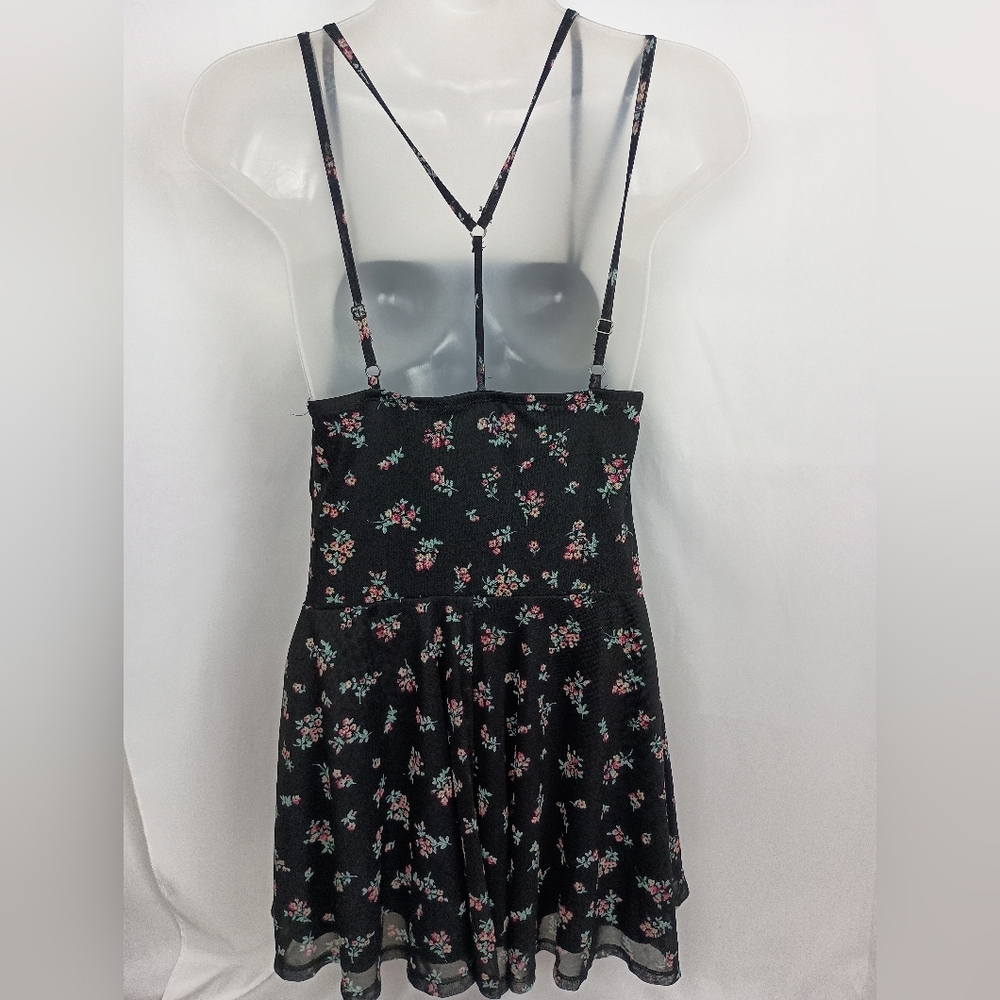 XHILARATION Whimsigoth Summer Fairy Ruffle Floral Black Romper Spaghetti Straps - Picture 7 of 10